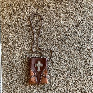 Rustic Couture Brown Cross Body Bag embellish with Rhinestones and Studs